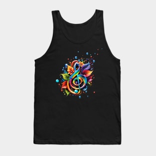 Music, colorful clef with leaves Tank Top